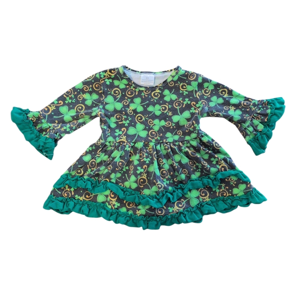 Green And Black Clover Patterned Flare Tunic Dress
